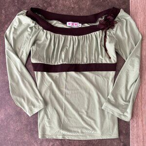 y2k trixxi milkmaid green long sleeve removable flower